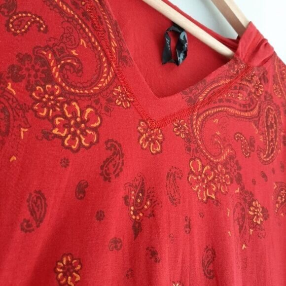 SEVEN7 Boho Paisley Floral Light V-Neck Hoodie Red Sz XL - Picture 5 of 13